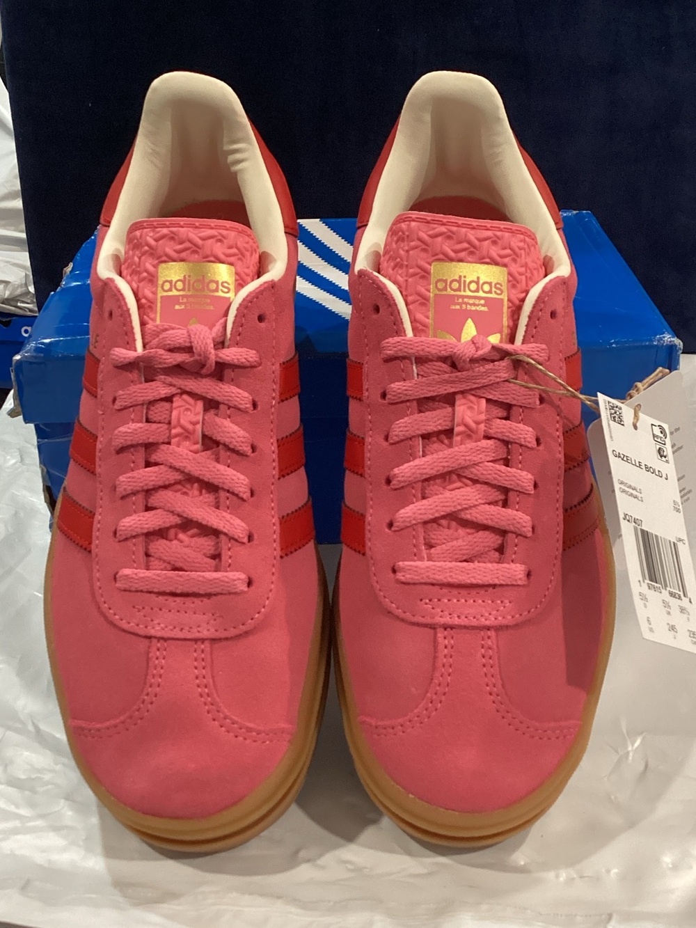 Adidas Gazelle Bold J Pink Red Gum Platform Sneakers Size 6Y / Women’s 7.5 - Picture 3 of 8